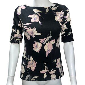 Lauren Ralph Lauren Black Floral Print Top Womens Size PM/M